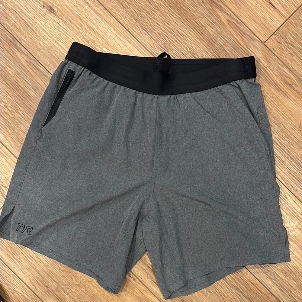 TYR Gray and Black Athletic Shorts Lightweight Moisture-Wicking